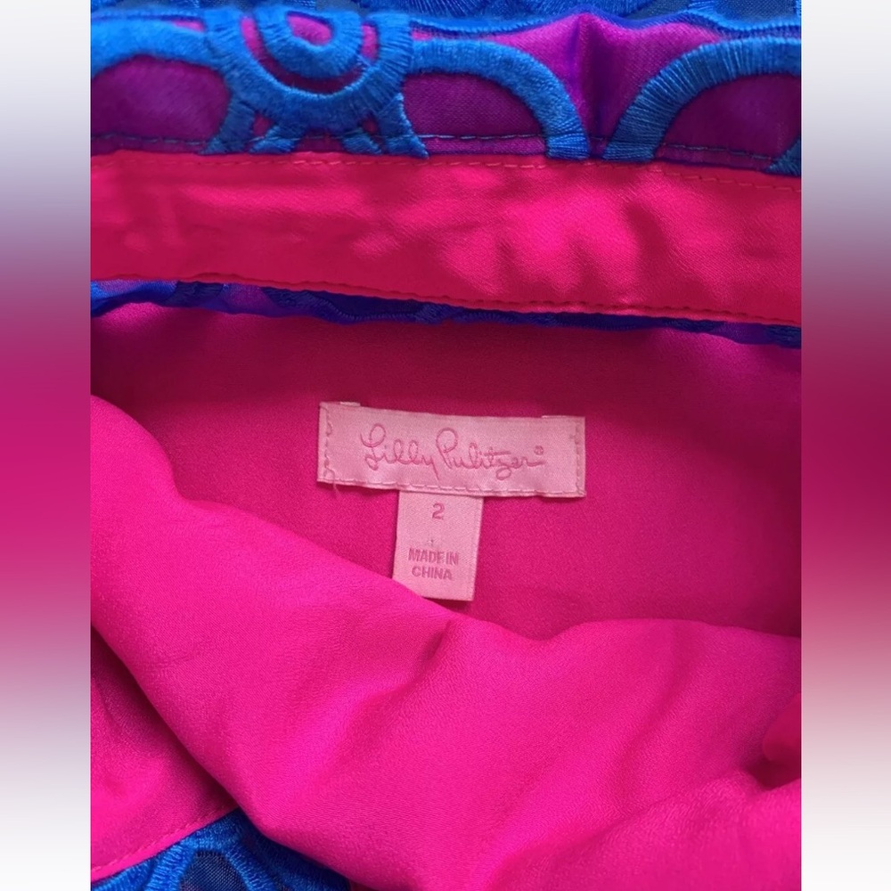 Lilly Pulitzer Pemberton Dress Sz 2 Royce Blue Daisy Floral Eyelet Retro Twee - Picture 4 of 14
